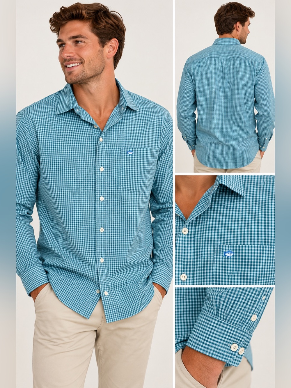 Southern Tide Men's Gingham plaid Button-Front Long Sleeve Shirt size large